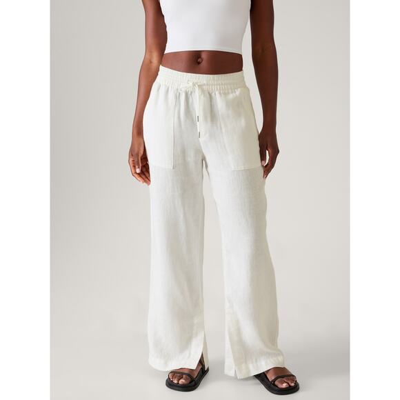Athleta Pants - Athleta Retreat 100% Linen Wide Leg Pants in White NWT Size 22